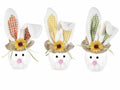 Coniglio campagnolo porta dolci pasqua con cappello, girasole e orecchie lunghe, set da 6 pezzi, cm7,5x9x23H (orecc.estese)