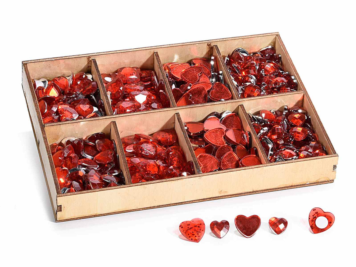 Cuori decorativi in misure assortite con biadesivo in espositore da 456 pezzi, Grande: cm 1,5 x 1,5 H