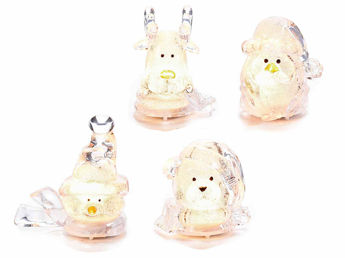 Personaggi natalizi effetto ghiaccio con luce led in espositore, set da 12 pezzi, Pupazzo: cm 7 x 4,5 x 7,5 H