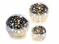 Lampade a sfera argento con decori a stelle, con luce led bianco caldo e timer, Grande: Ø 15 cm x 14 H