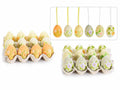 Uova dipinte a mano pasquali in plastica con nastrino da appendere, set da 4 pezzi, Ø 4 cm x 6 H