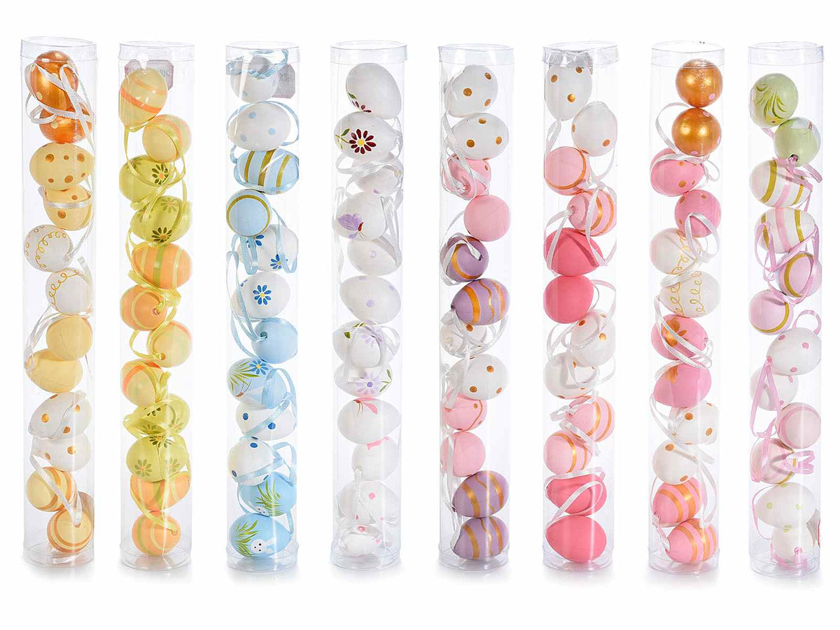 Mini uova pasquali decorative in plastica dipinte a mano da appendere in tubo, set da 8 pezzi, Ø 3 cm x 4 H
