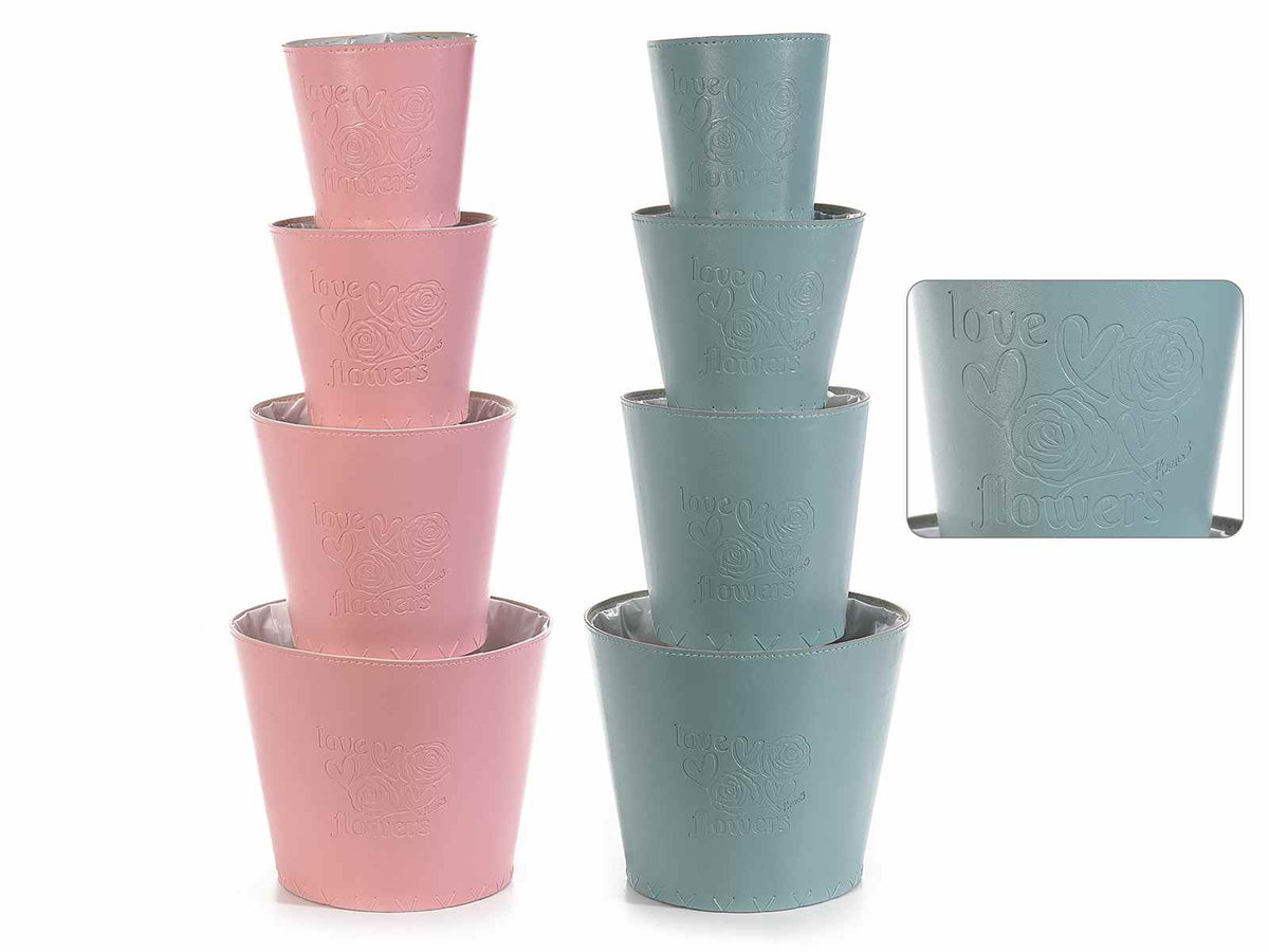 Vasi in ecopelle con interno impermeabile con rose e cuori, set da 2 pezzi, Maxi: Ø 19 cm x 16 H