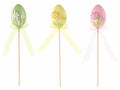 Stick in legno con uova di pasqua in plastica decorate con fiori e nastrino, set da 24 pezzi, cm 6 H (con stick 25)