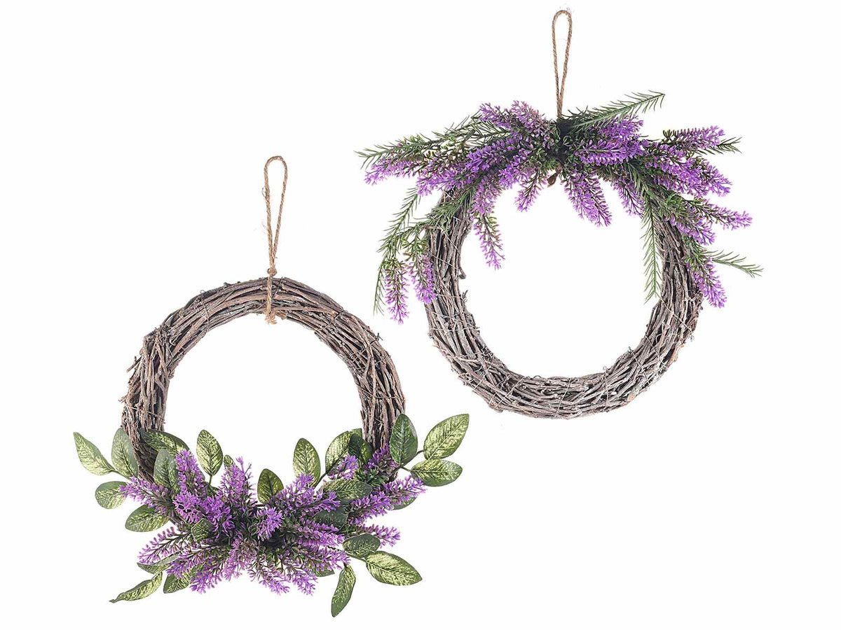 Ghirlande con lavanda artificiale da appendere in legno, set da 2 pezzi, Ø 25 cm