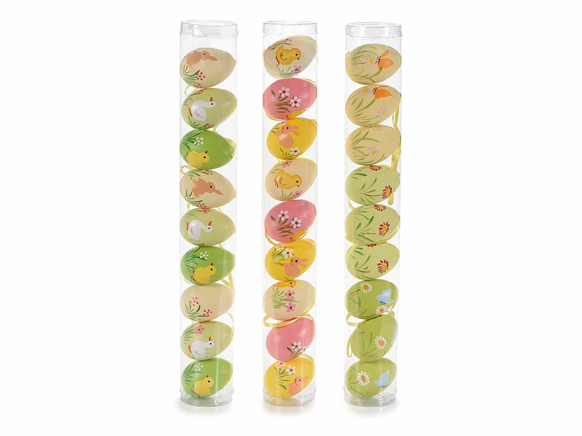 Uova di Pasqua decorative dipinte a mano da appendere in tubo da 9 pezzi, set da 6 pezzi, Ø 3,5 cm x 5 H