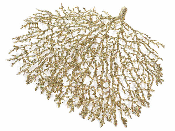 Set di 10 rami artificiali decorativi a ventaglio con glitter oro, cm 29 x 24 H