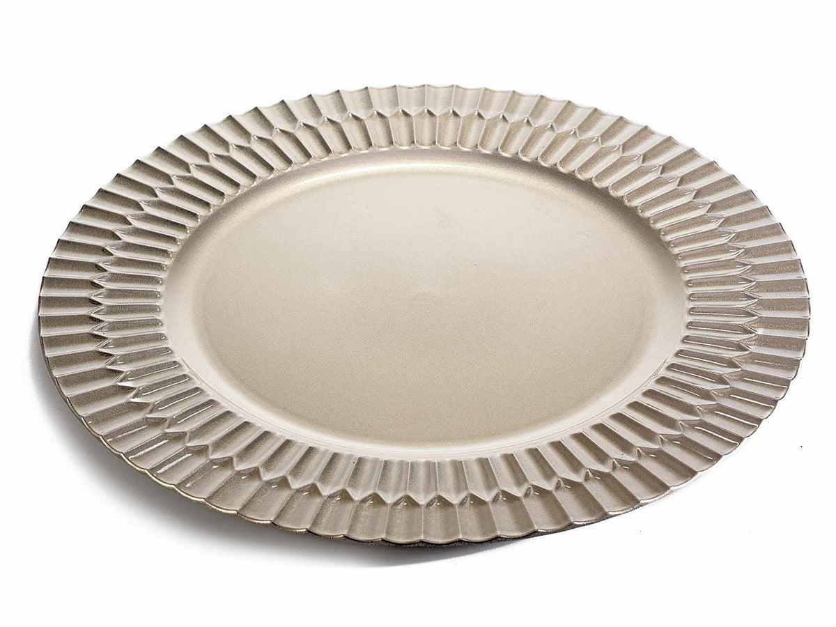 Sottopiatti decorativi champagne in plastica, bordo lavorato, set da 12 pezzi, Ø 33 cm