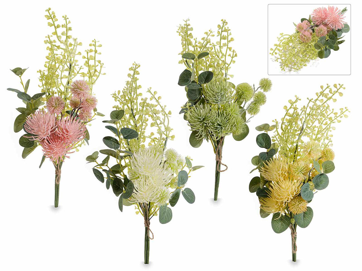 Mazzi colorati di fiori di eucalipto artificiale, set da 4 pezzi, cm 33 H (con gambo 46)