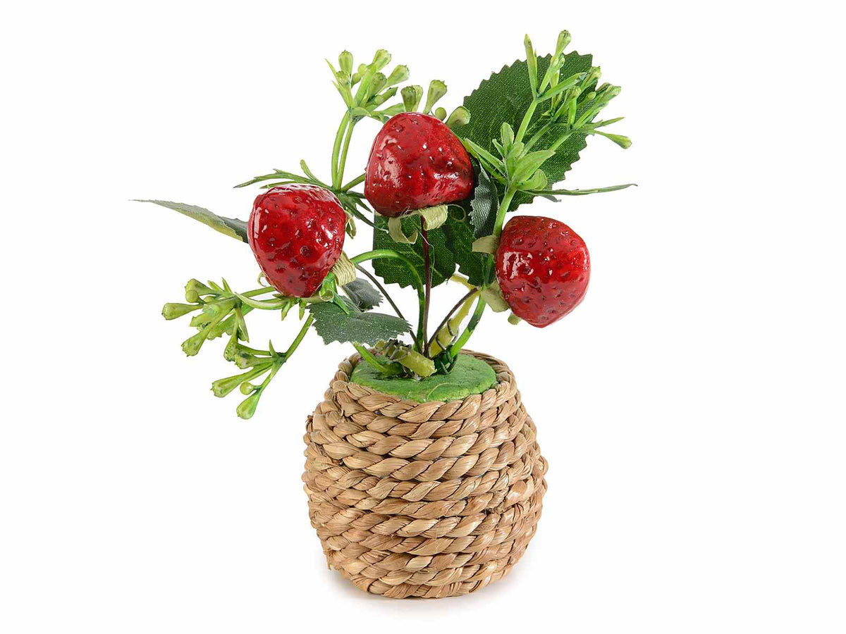 Vasetti in corda con fragole di bosco artificiali, set da 12 pezzi, Ø 5,5 cm x 12 H