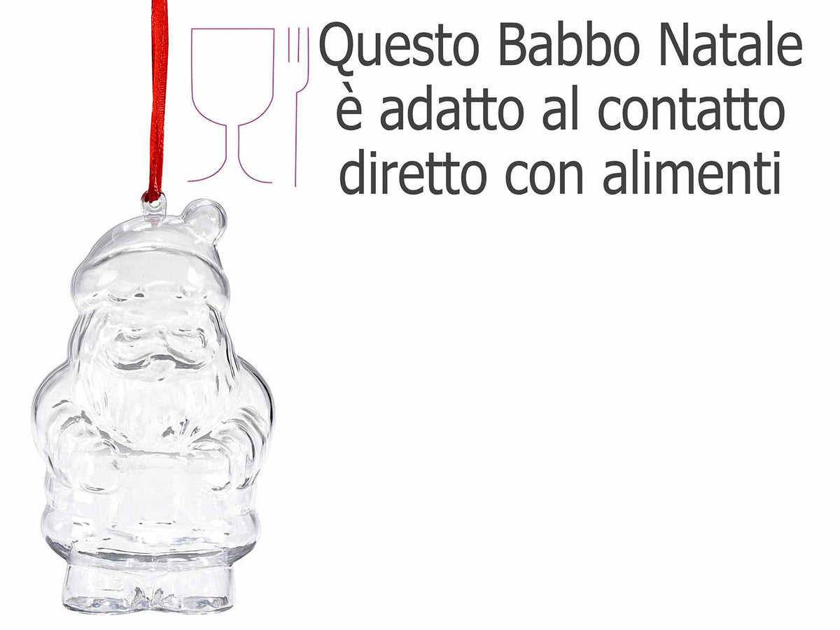 Decoro per albero a Babbo Natale trasparente apribile con nastrino, set da 20 pezzi, cm 7,5 x 5,5 x 13 H