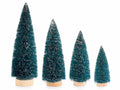 Alberi di Natale decorativi artificiali innevati su base in legno, set da 3 pezzi, Maxi: Ø 10 cm x 30 H
