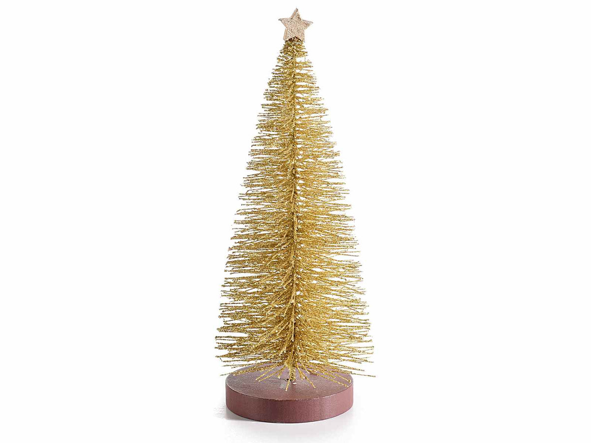 Alberi di Natale decorativi artificiali dorati con stella su base, set da 10 pezzi, Ø 6cm x 20 H