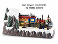 Paesaggio natalizio con treno in movimento, luci LED e musica. Decorazione, cm 32 x 12,5 x 16 H