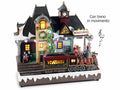 Stazione natalizia in resina con treno in movimento, luci LED e musica, cm 32,5 x 15,5 x 29 H