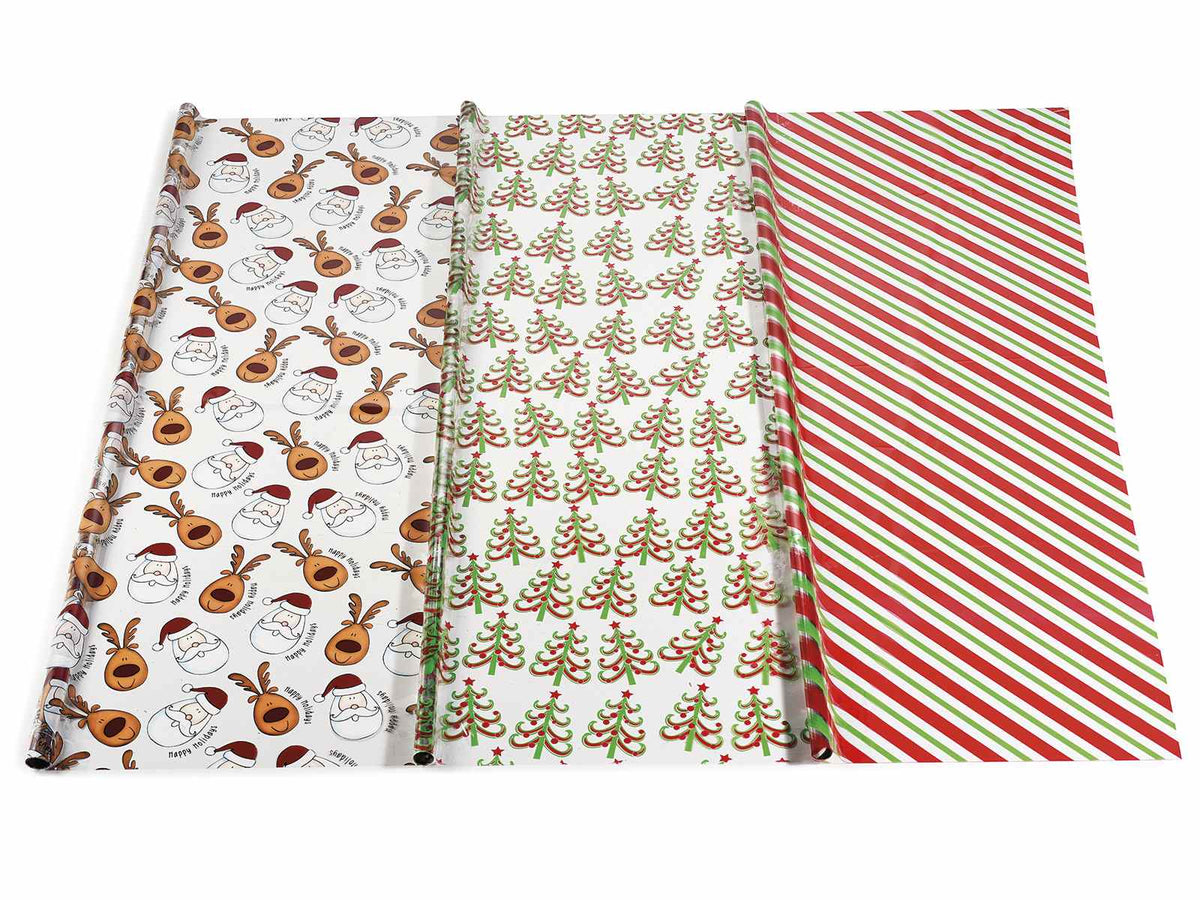 Confezione 60 fogli di cellophane trasparente carta regalo con decori natalizi, cm 70 x 100 H