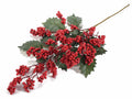 Rami di agrifoglio artificiale con bacche rosse, set da 4 pezzi, cm 41 H (con gambo 63)