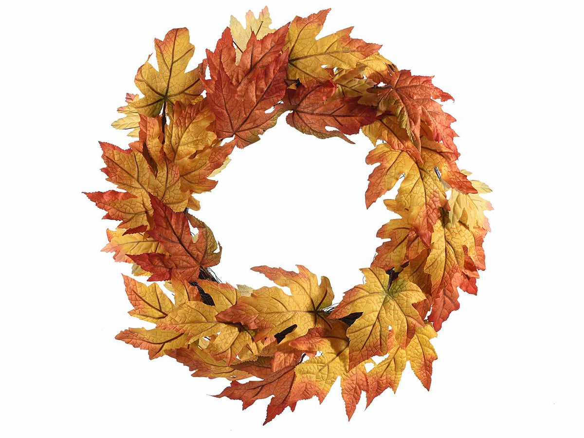 Ghirlande autunnali con foglie artificiali giallo arancio, ideale, set da 2 pezzi, Ø 50 cm - Interno: Ø 18