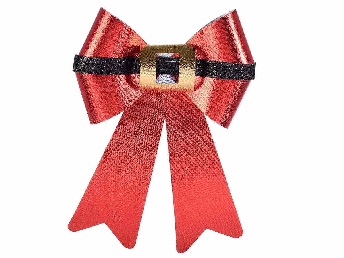 Fiocco a chiudipacco natalizio decorativo lucido con cintura di babbo natale, set da 20 pezzi, cm 16 x 23 H