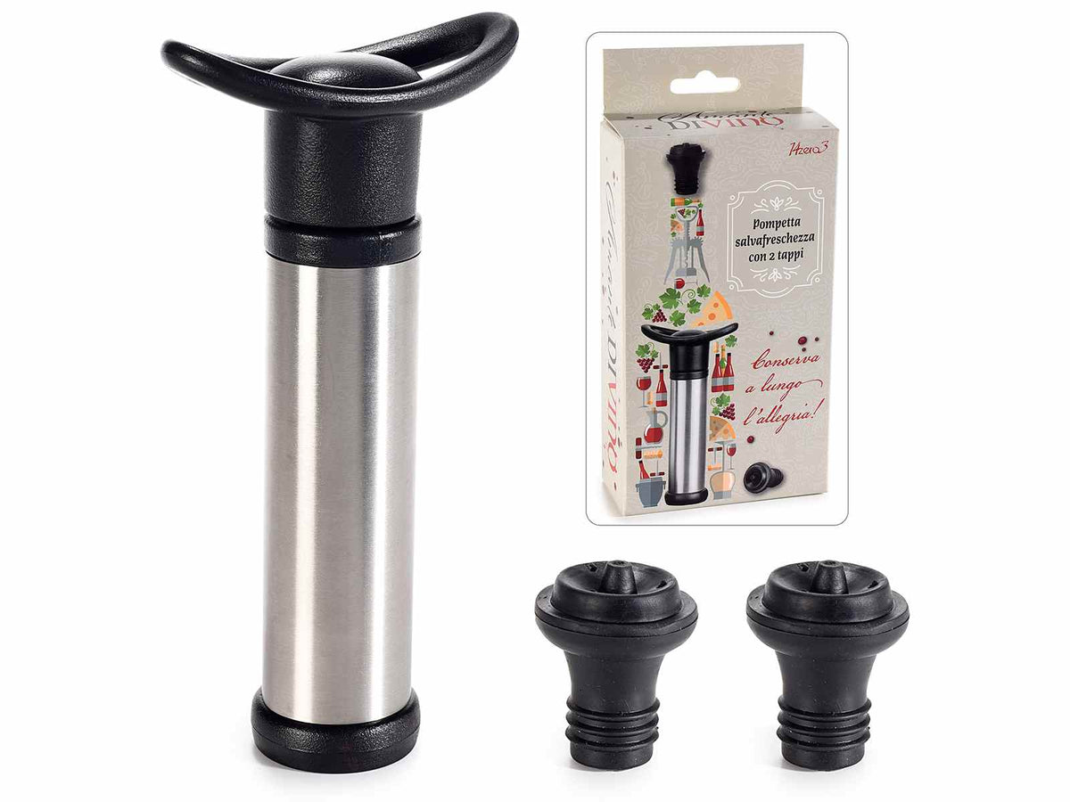 Pompa per sottovuoto vino con 2 tappi in confezione regalo, set da 4 pezzi, Pompetta: 13,5 H
