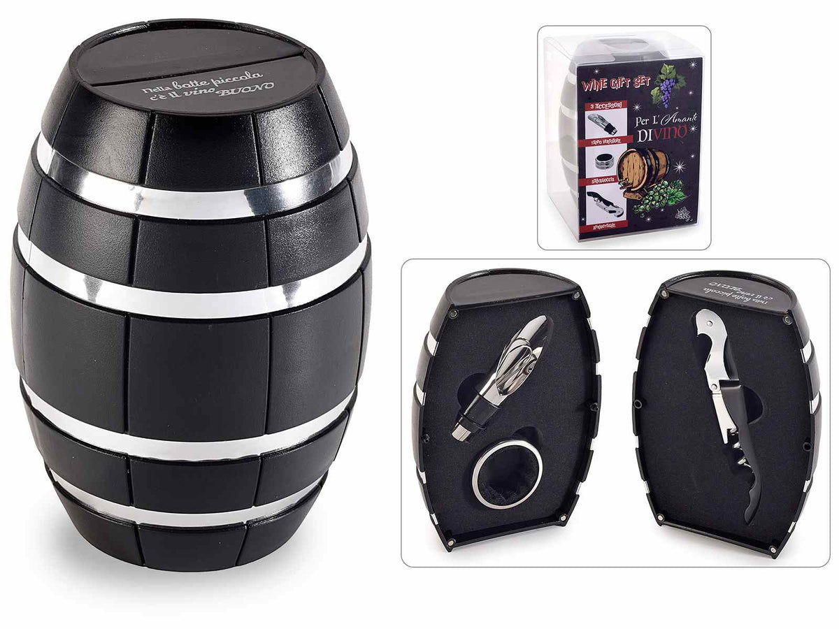 Botte con accessori vino sommelier in confezione regalo, set da 2 pezzi, Ø 9,5 cm x 14 H
