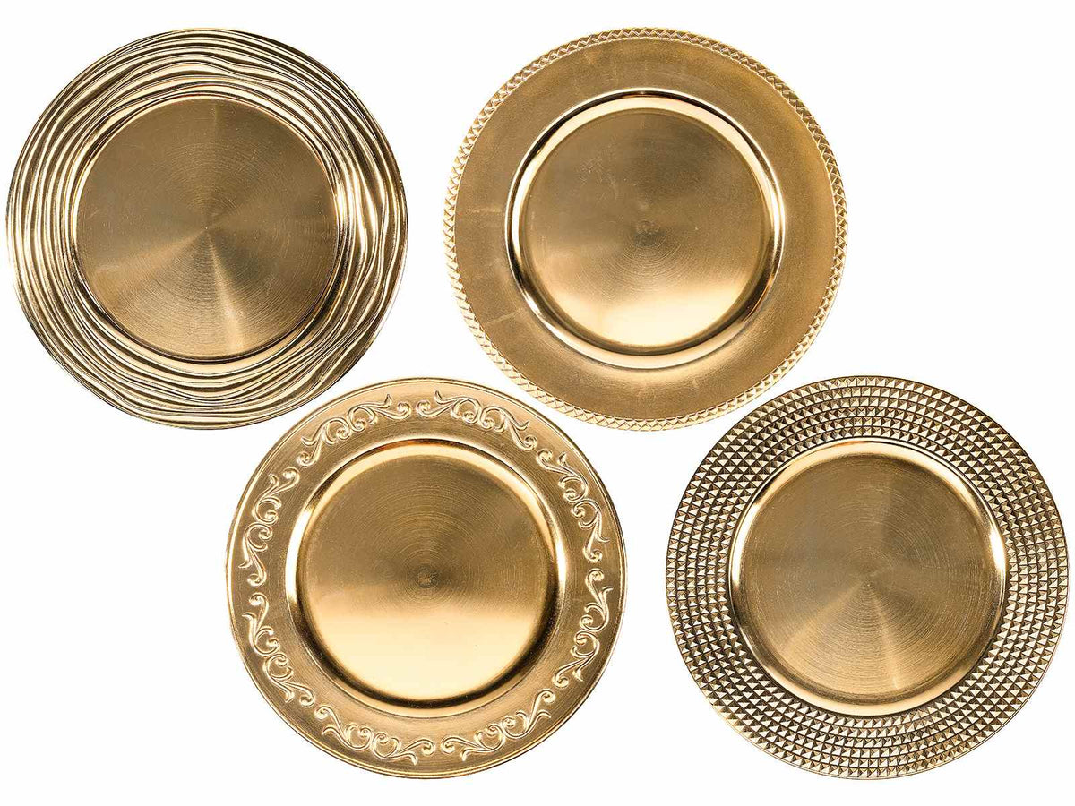 Sottopiatti decorativi natalizi in plastica rigida dorata effetto anticato, set da 8 pezzi, Ø 33 cm