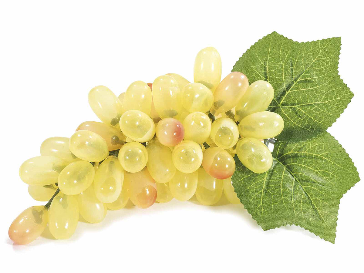 Grappoli di uva bianca decorativa artificiale con foglie ideale, set da 6 pezzi, cm 21 H