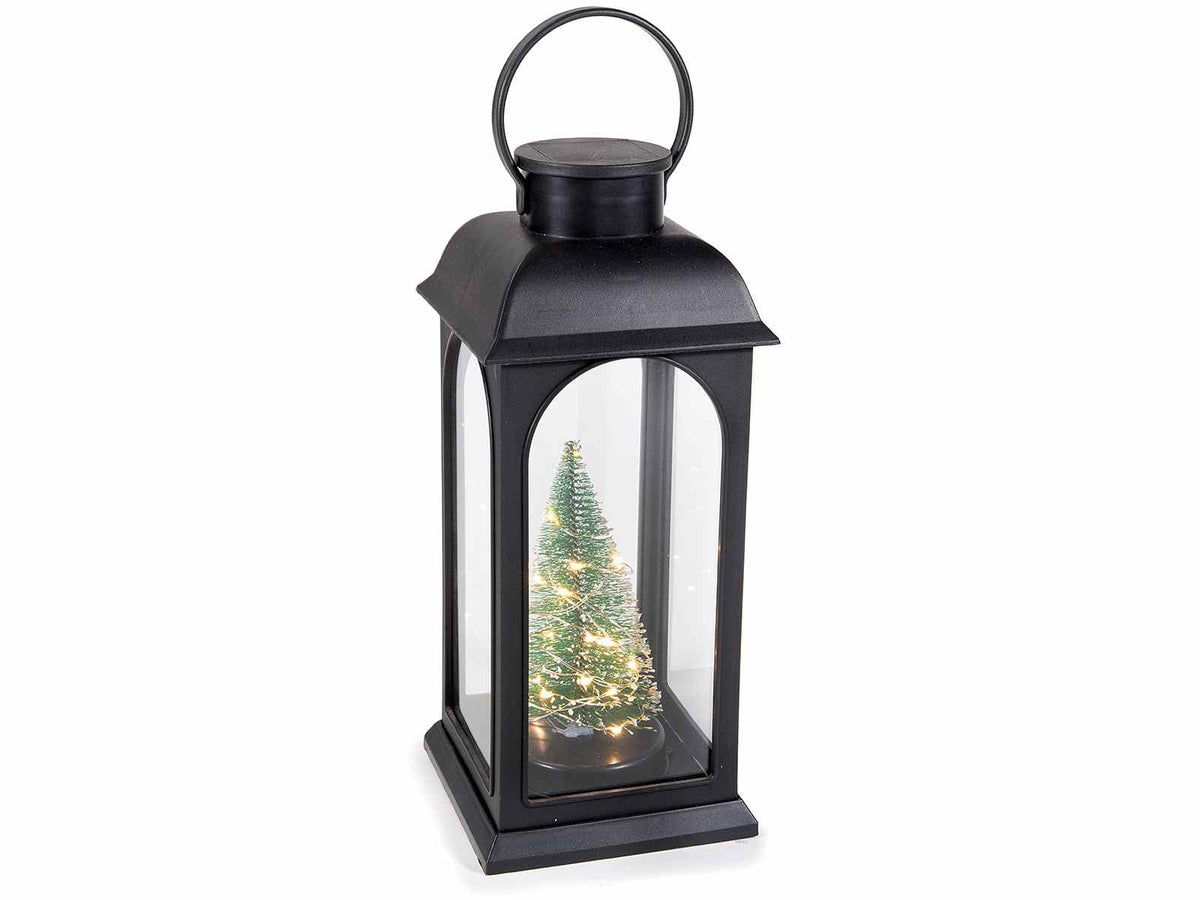 Lanterne effetto metallo con alberello e luci LED, set da 3 pezzi, cm12,5x12,5x30H(con gancio36)