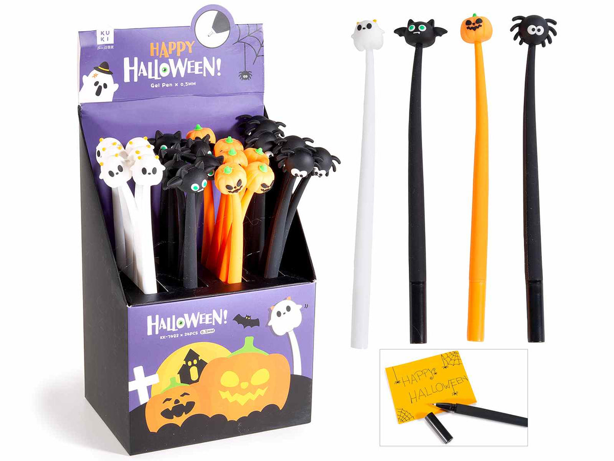 Penne di Halloween a sfera pieghevoli con fantasmini, zucche e ragni, set da 24 pezzi, cm 20,5 H - Inchiostro:nero