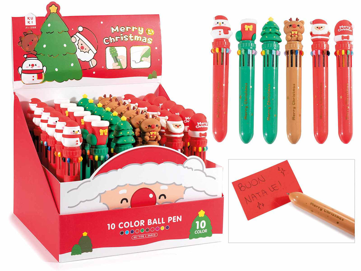 Penne di Natale multicolore con 10 inchiostri colorati, con decoro personaggio, set da 36 pezzi, cm 15 H
