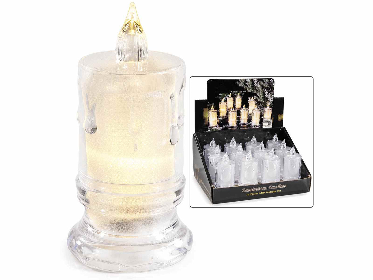 Candele in plastica con luce LED da appoggiare in espositore da 12 pezzi, set da 36 pezzi, Ø 4,5 cm x 9 H