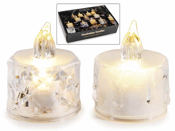Candela piccola in plastica con luce LED effetto vetro da appoggiare, set da 48 pezzi, Ø 4 cm x 4,5 H