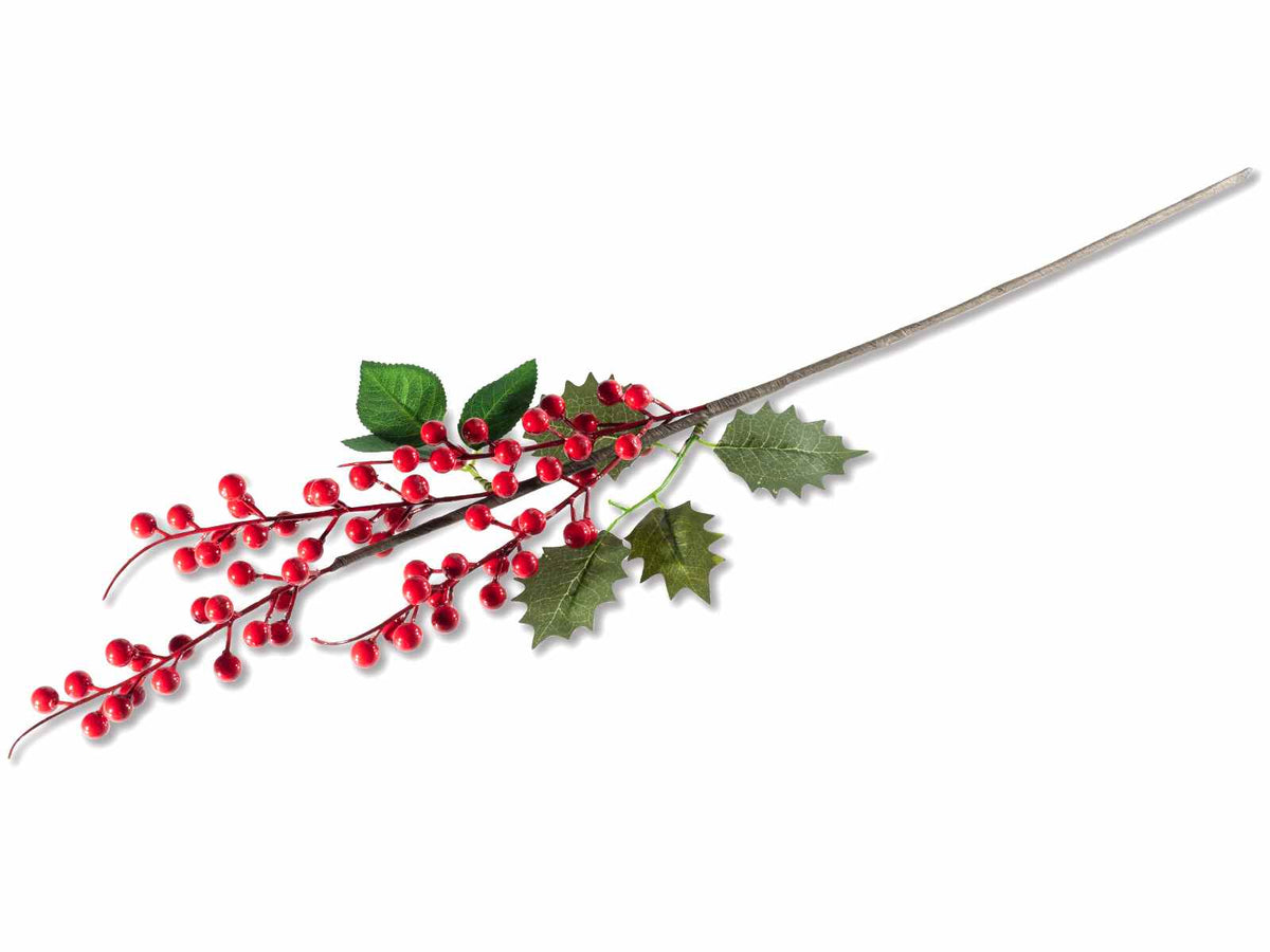 Rami natalizi di bacche rosse artificiali con foglie, set da 6 pezzi, cm 35 H (con gambo 68)