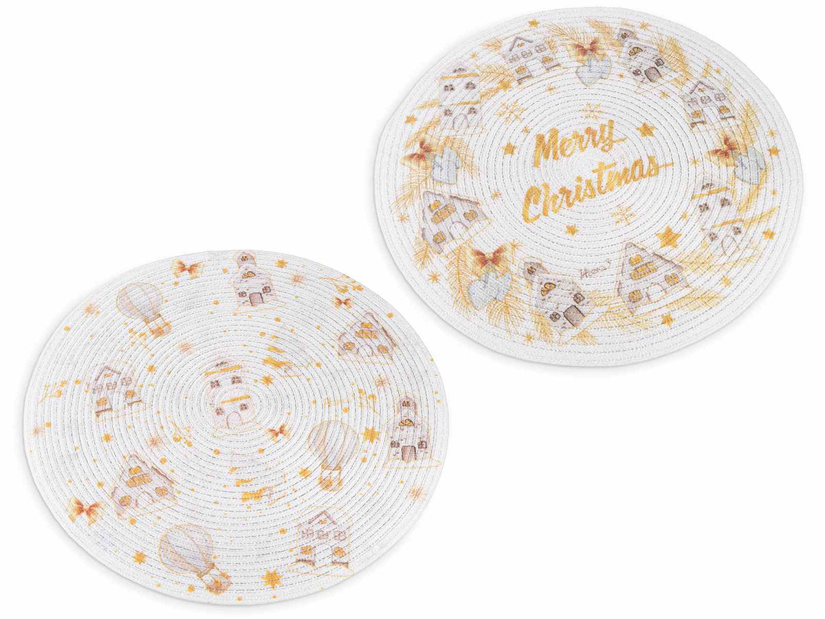 Tovagliette da cucina tonde con stampa di Natale e scritta Merry Christmas, set da 12 pezzi, Ø 39 cm