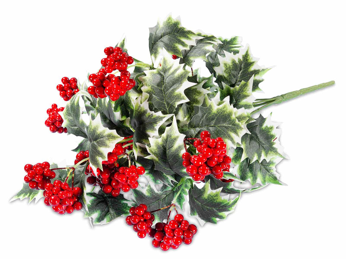Mazzi di agrifoglio e bacche rosse artificiali, set da 4 pezzi, cm 33 H (con gambo 44)