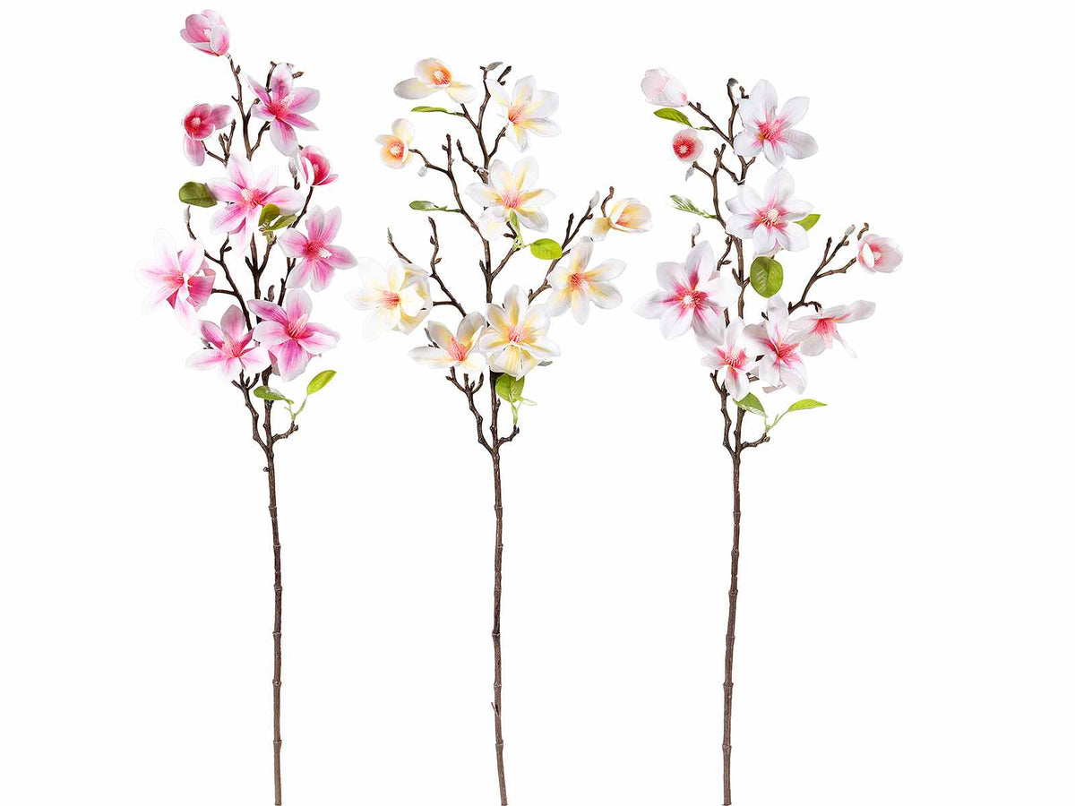 Rami di magnolia fiorita artificiale, set da 6 pezzi, cm 44 H (con gambo 83)
