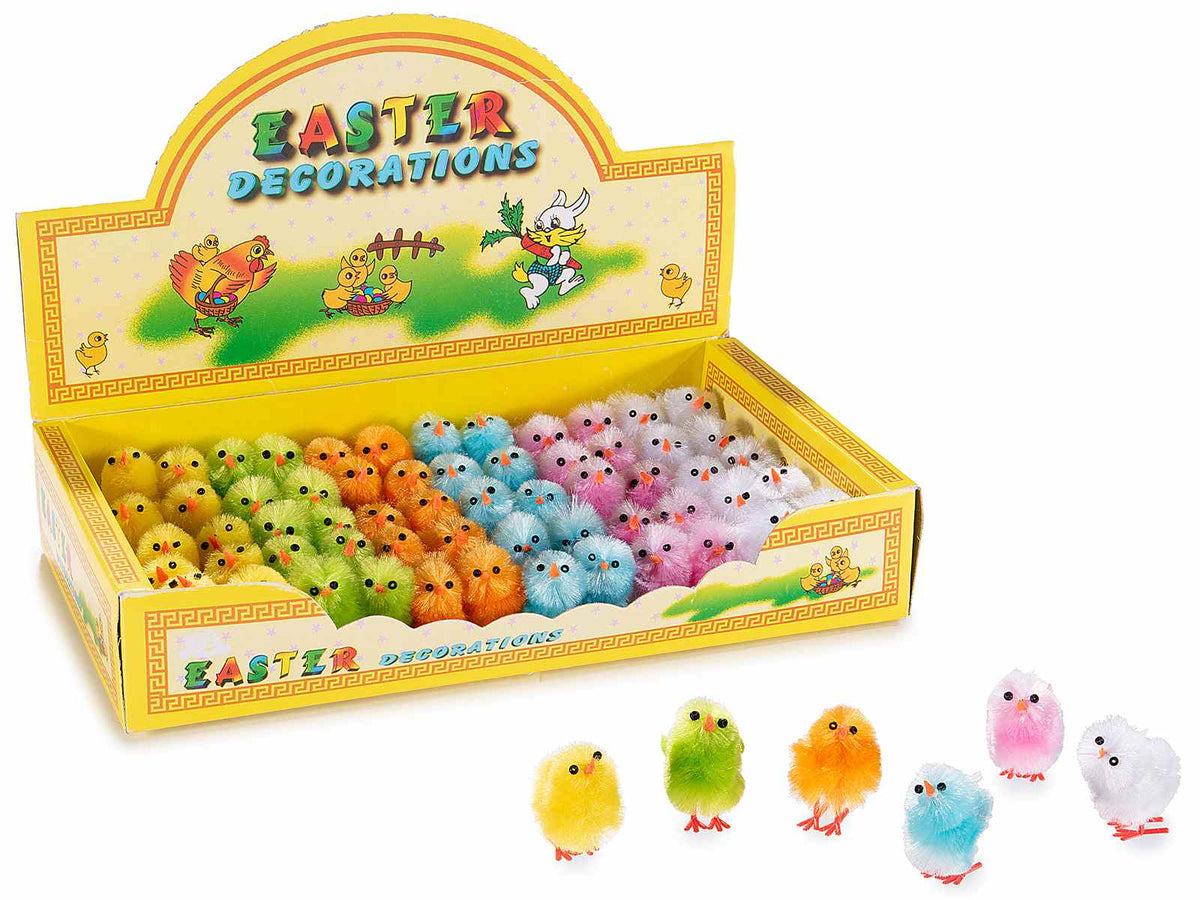 Pulcini di Pasqua decorativi colorati e modellabili in espositore da 60 pezzi, set da 2 pezzi, cm 3 H