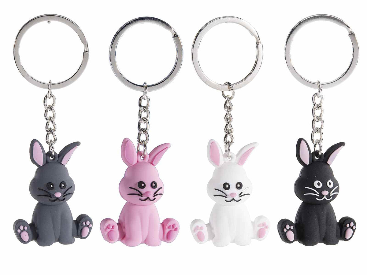Portachiavi a forma di coniglietto colorato in silicone, set da 40 pezzi, cm 4,5 H (con gancio 9,5)