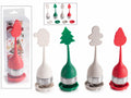 Infusori di Natale acciaio inox e silicone colorato con piattino e personaggio, set da 12 pezzi, Infusore: Ø 4 x 15 H
