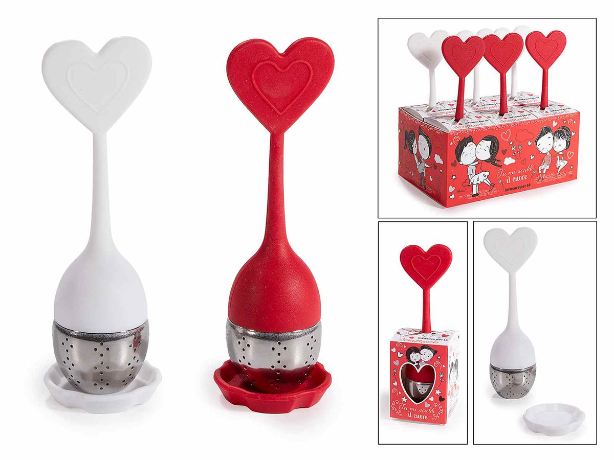 Infusori per tè / tisane in acciaio inox e silicone a forma di cuore, set da 12 pezzi, Infusore: Ø 4 x 15 H