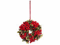 Ghirlande natalizie di bacche rosse artificiali con cordino per appendere, set da 2 pezzi, Ø 27 cm