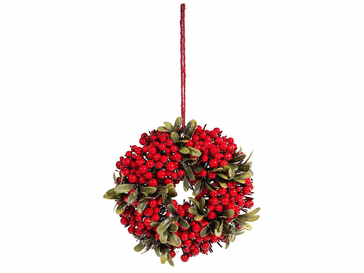 Ghirlande natalizie di bacche rosse artificiali con cordino per appendere, set da 2 pezzi, Ø 27 cm