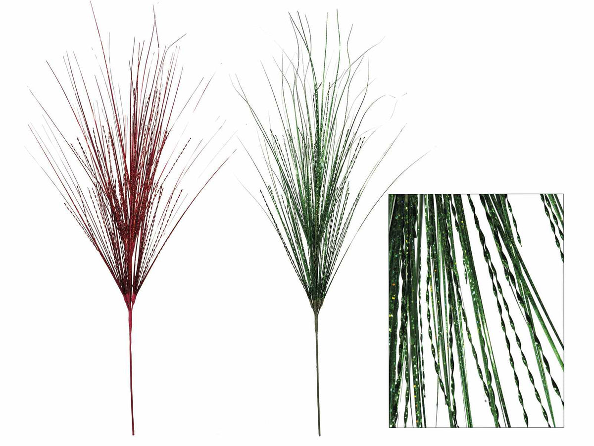 Rami decorativi festivi di filamenti e spirali metallizzate rosso e verde, set da 10 pezzi, cm 66 H (con gambo 104)