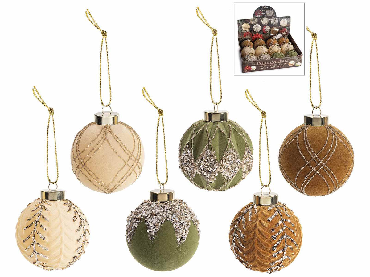 Palline di Natale in finto vetro infrangibile con decori brillanti, set da 12 pezzi, Ø 8 cm