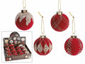 Palline di Natale in finto vetro rosso infrangibile con decori brillanti, set da 12 pezzi, Ø 8 cm