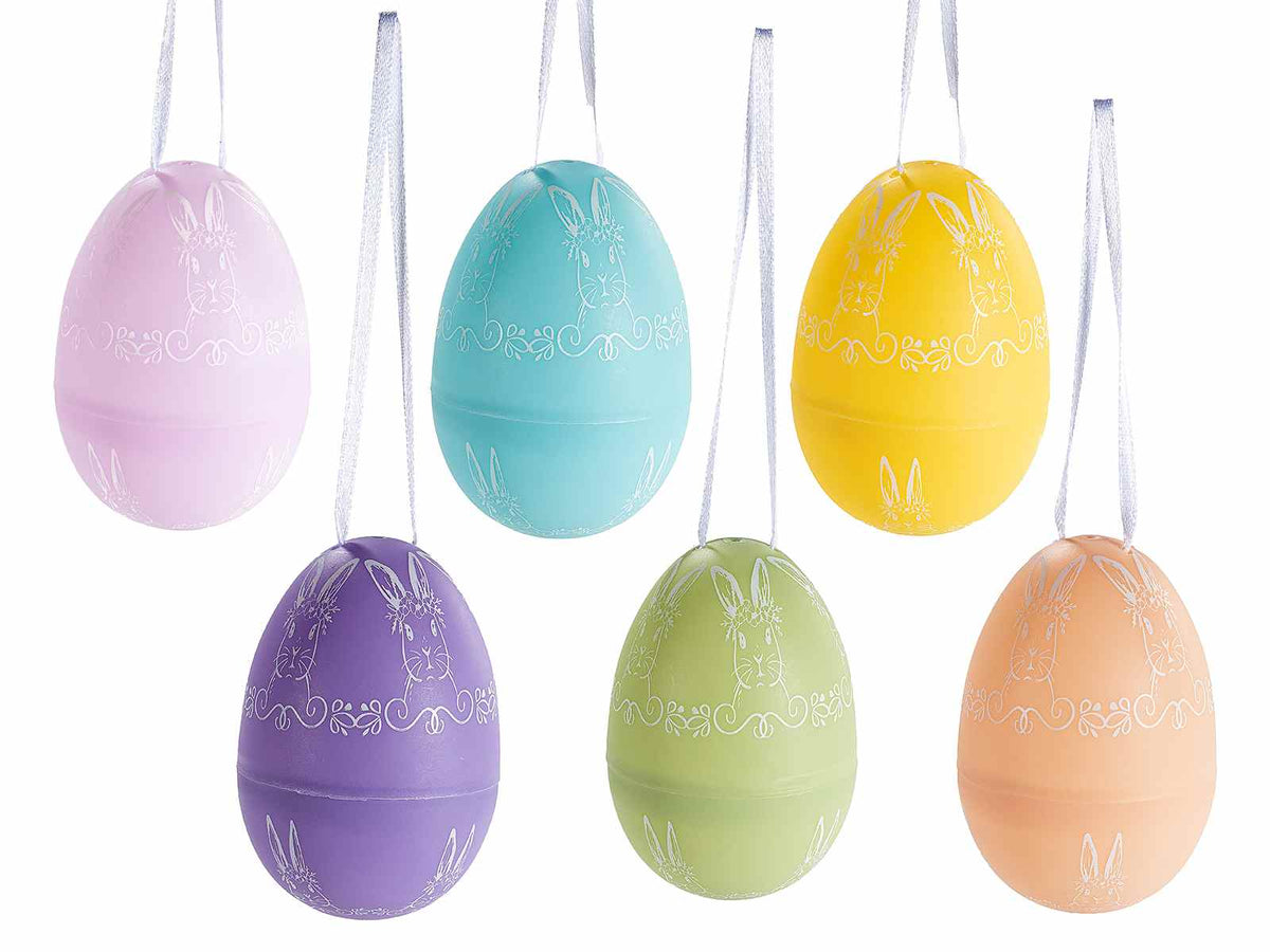 Uova di Pasqua colorate apribili e riempibili con sorprese, con nastrino, set da 72 pezzi, Ø 5 cm x 7,5 H