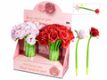 Penne a sfera con rose in tessuto e gambo flessibile, in espositore da 16, set da 32 pezzi, cm24,5H - Inchiostro:nero