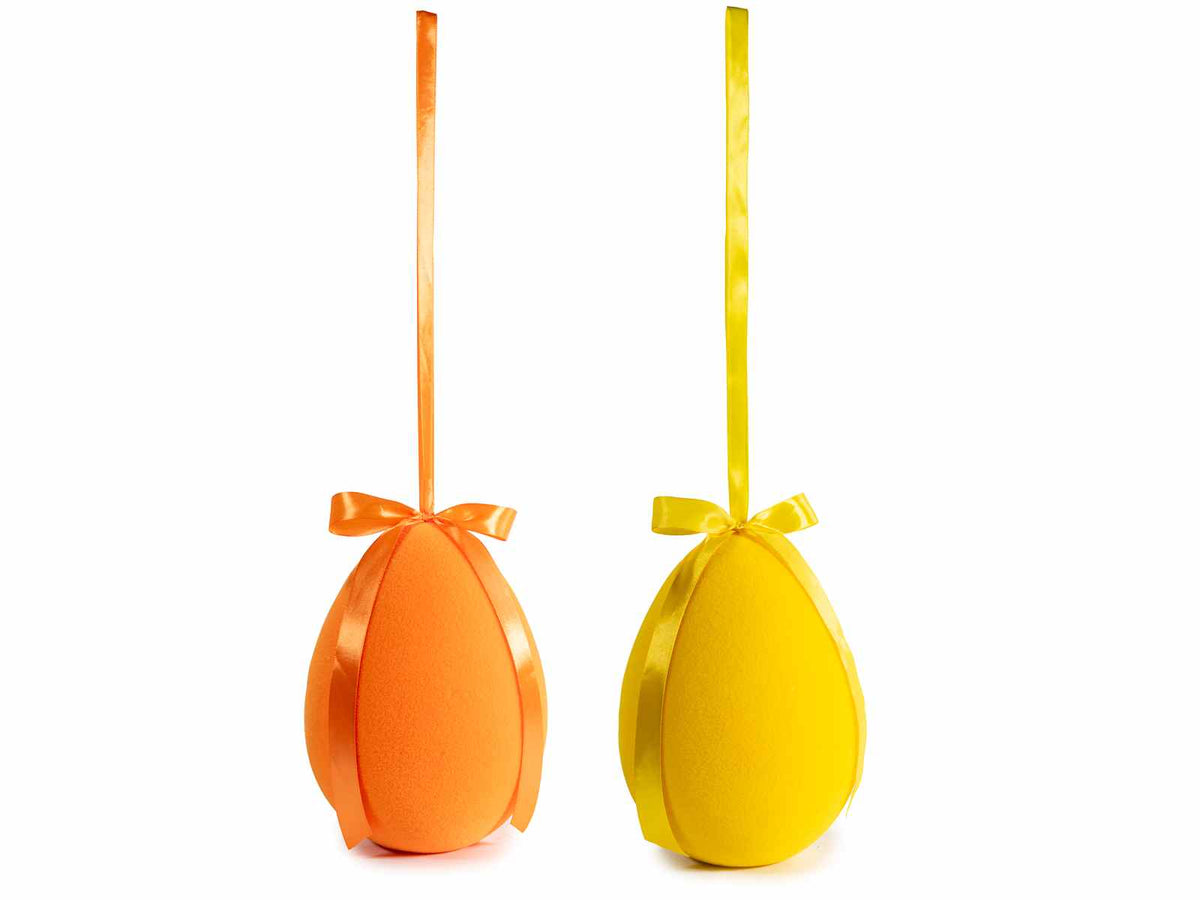 Uova di Pasqua rivestite in velluto con fiocco in raso da appendere, set da 2 pezzi, Ø 18 cm x 25 H