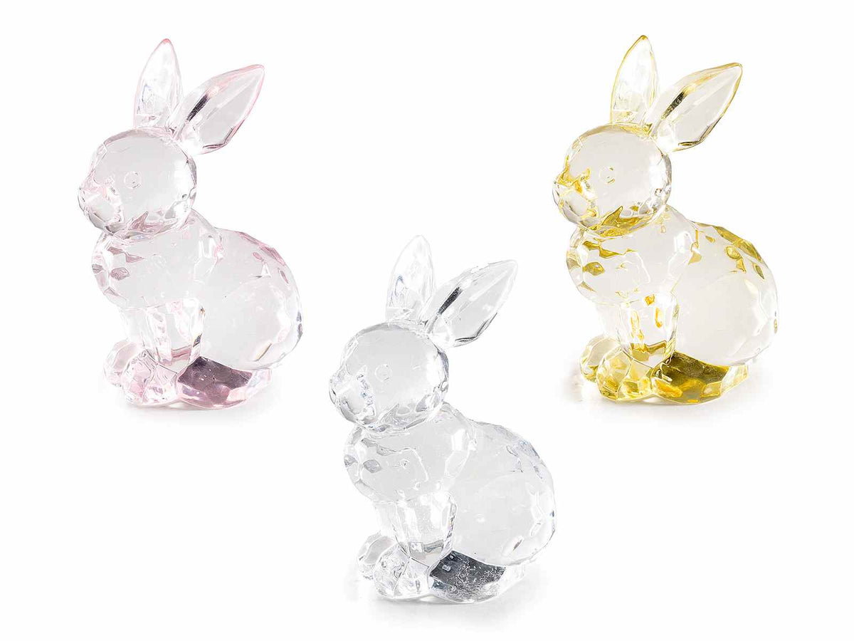 Coniglietti pasquali decorativi ad effetto vetro colorato, set da 9 pezzi, cm 5 x 3,5 x 6,5 H