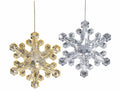 Addobbi a fiocco di neve in plastica dorata e argentata con fondo specchiato, set da 6 pezzi, cm 13,5 x 4 x 15,5 H
